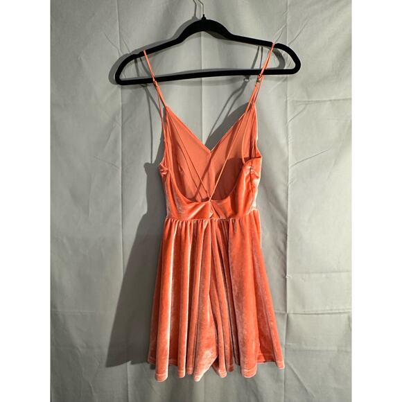 Silence Noise Romper Womens XS Orange Velvet Strappy V Neck Dressy Stretch Party - Picture 3 of 10